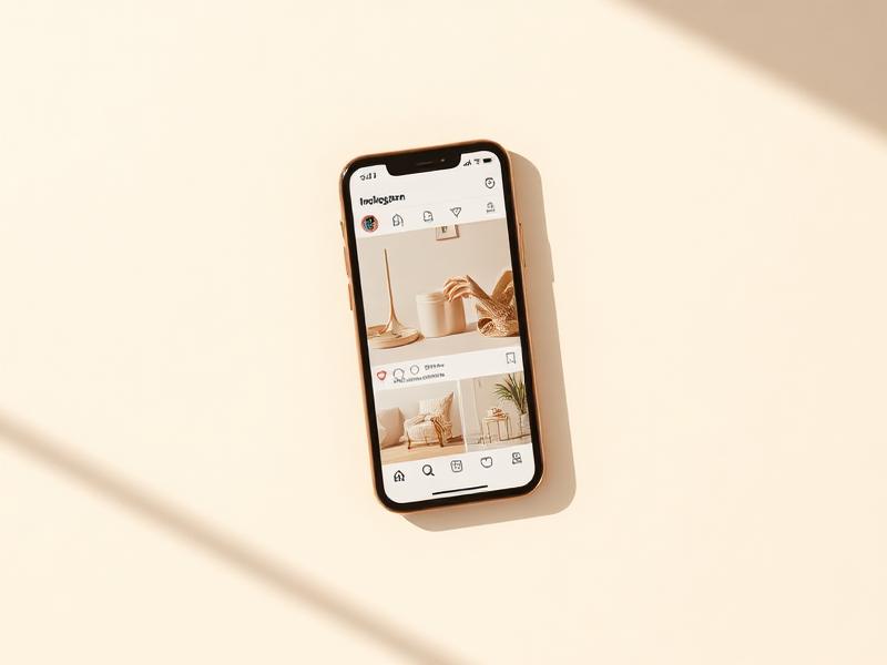 Celular exibindo um feed de Instagram com posts de marca